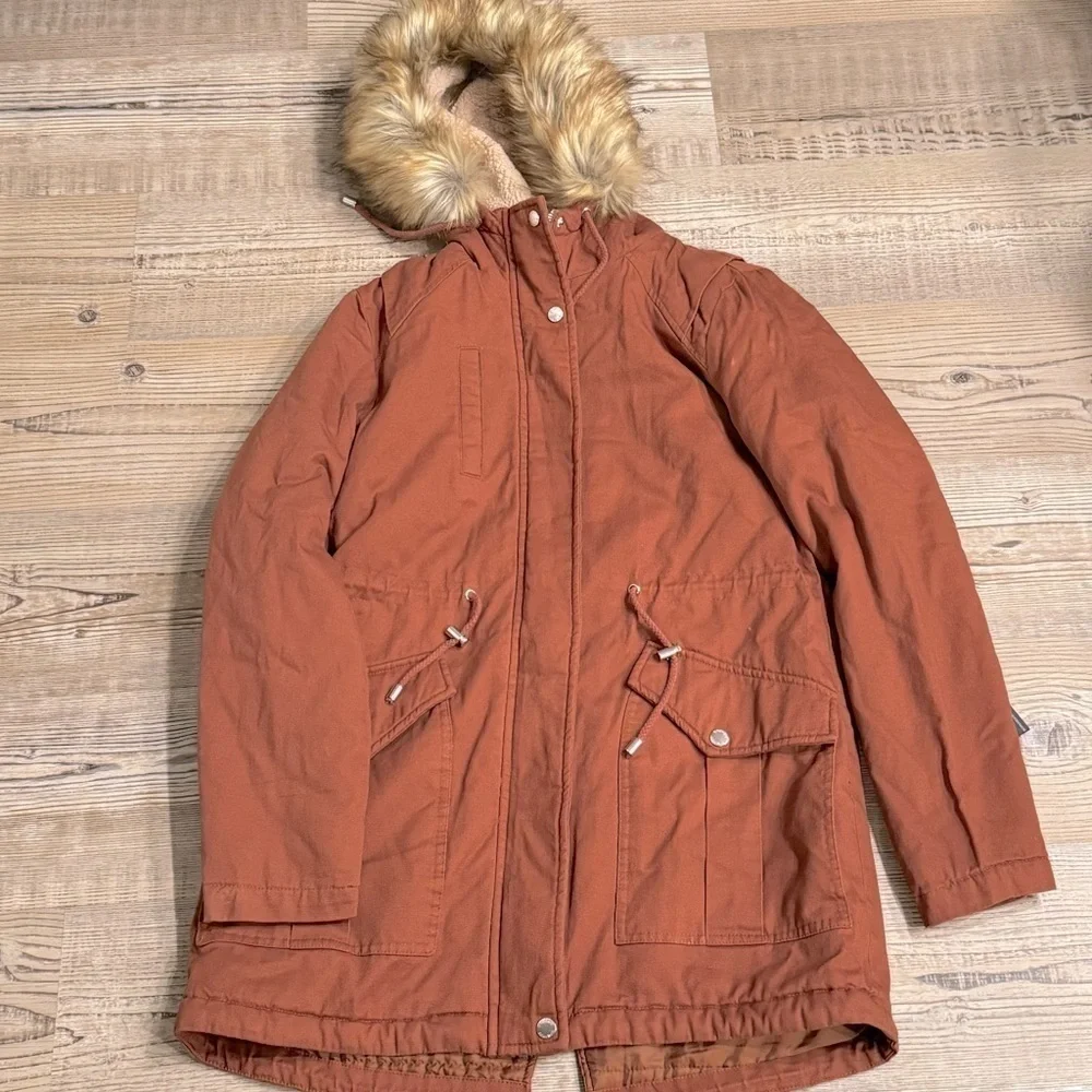 Collection B Juniors' Faux-Fur-Trim Hooded Anorak Coat,terracotta size S